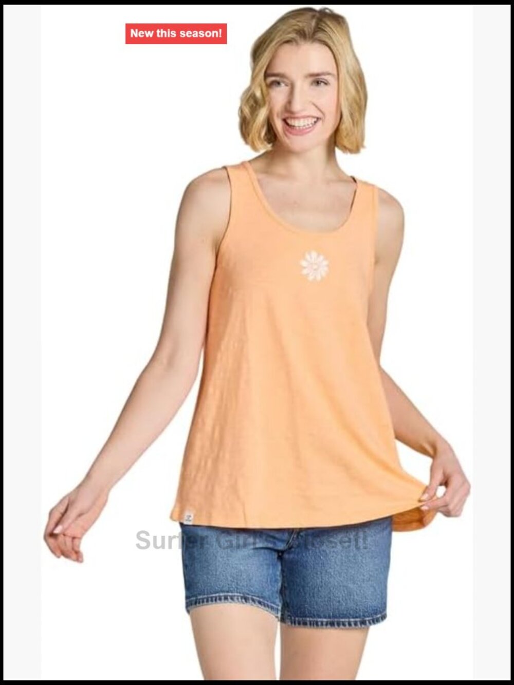Women's Embroidered Daisy Slub Easy Fit Tank Top Sleeveless Pull On